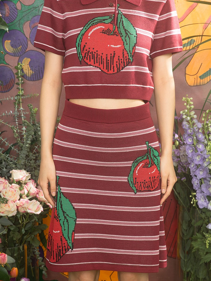 Pomme Jacquard Stripe Polo et demi-jupe