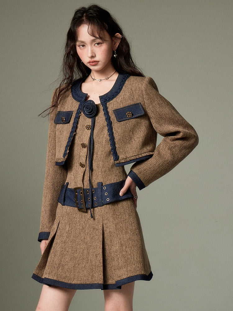 Veste courte en tweed chic et jupe à glissement