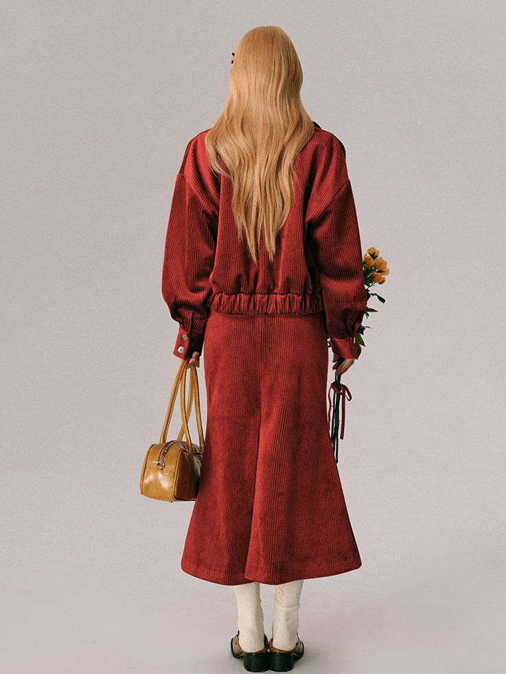 Samt Swing Top Blouson & Mini Faltenrock & langer Meerjungfrau -Rock