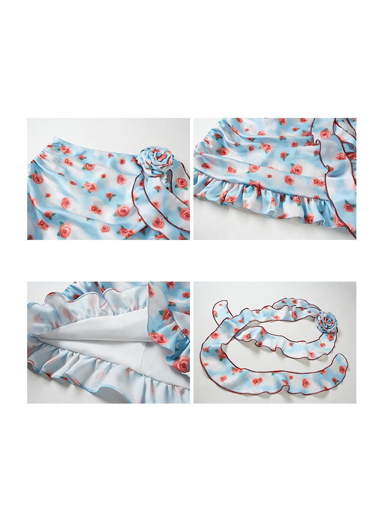 Sky Rosie peinte Camisole & Drape Ruffle Jupe