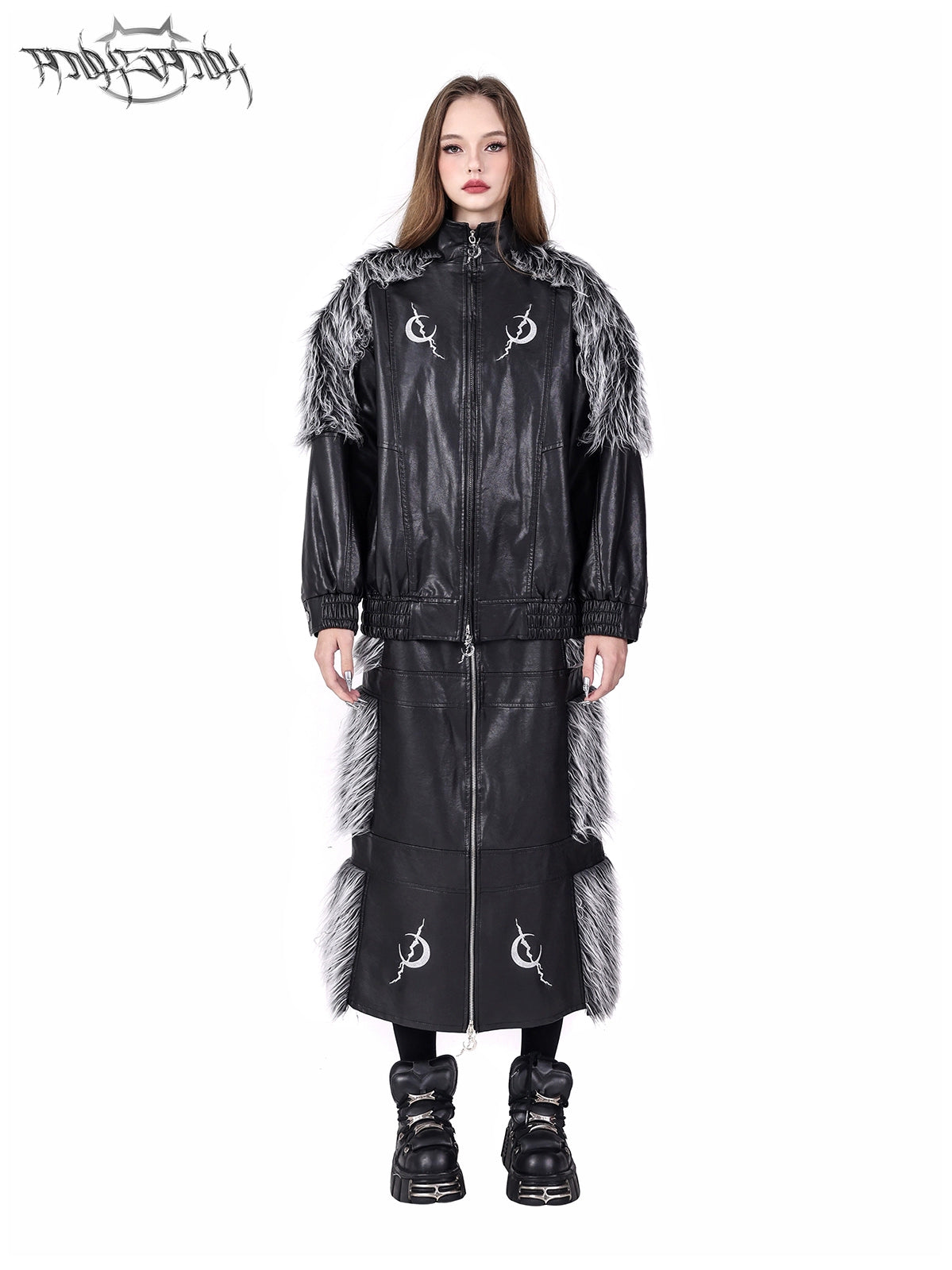 Couture en fourrure à double fermeture éclair en cuir sans sexe