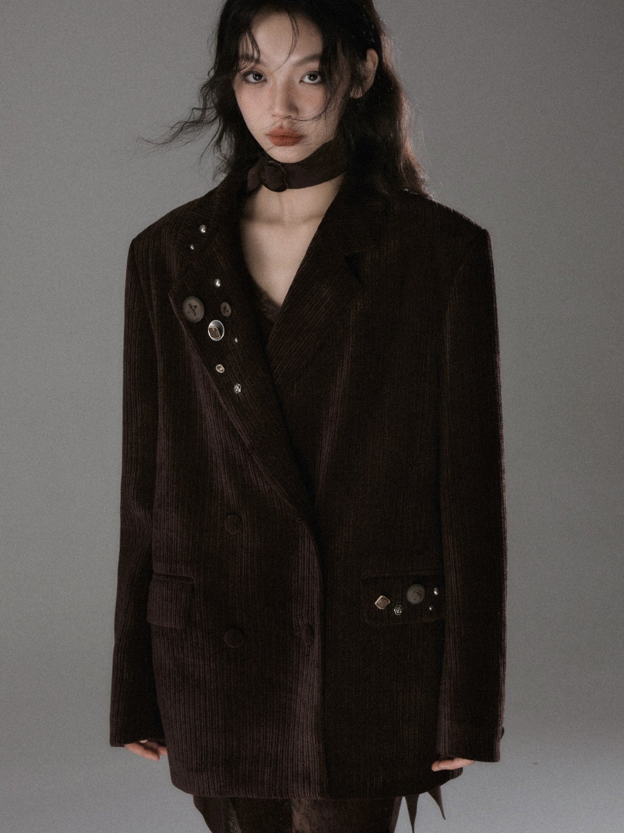 Double Breasted Loose Corduroy Jacket