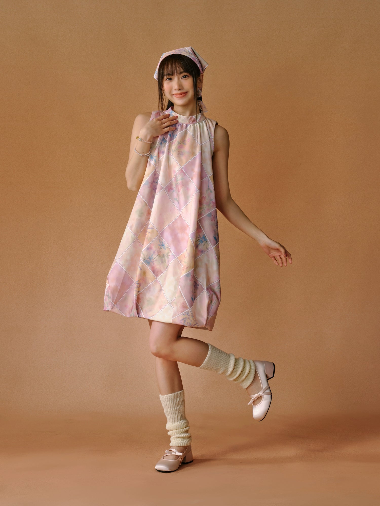 Plaid Floral Blooming Sleels Robe courte