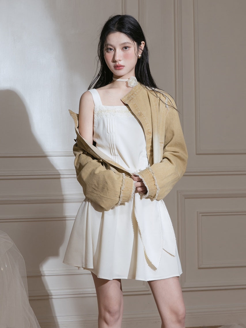 끈적 끈적한 활 디자인 짧은 드레스