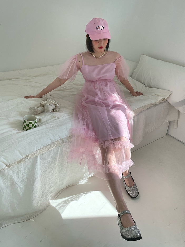 Mesh Backless Gurt Kleid & Hosenträger Einteiliger Setup