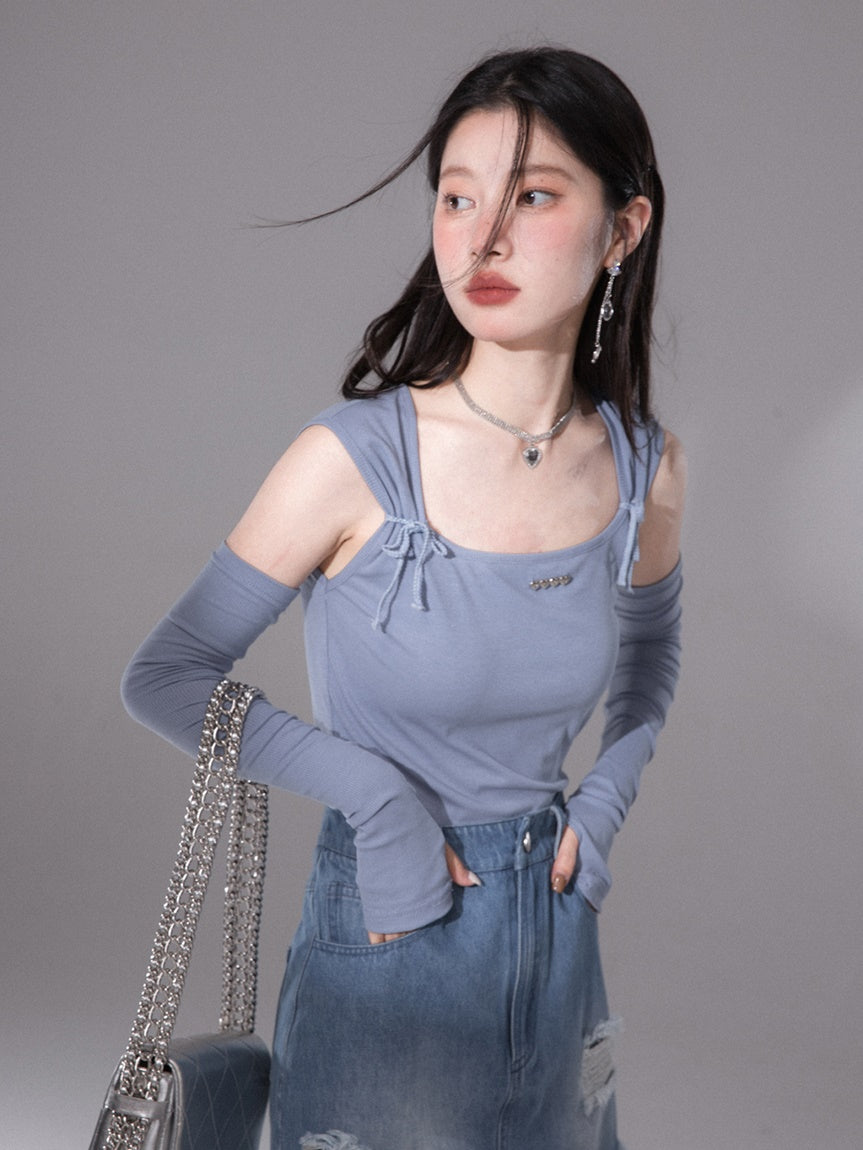 Ribbon Sleeveless Top & Arm Cover