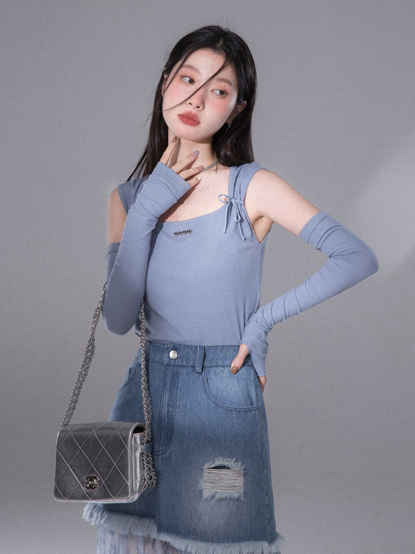 Ribbon Sleeveless Top & Arm Cover