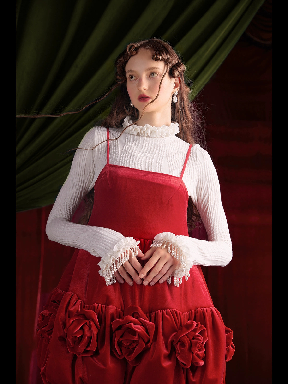Three-dimensional Flower Suspender Flower Bud Dress & Frill Collar Cutsew