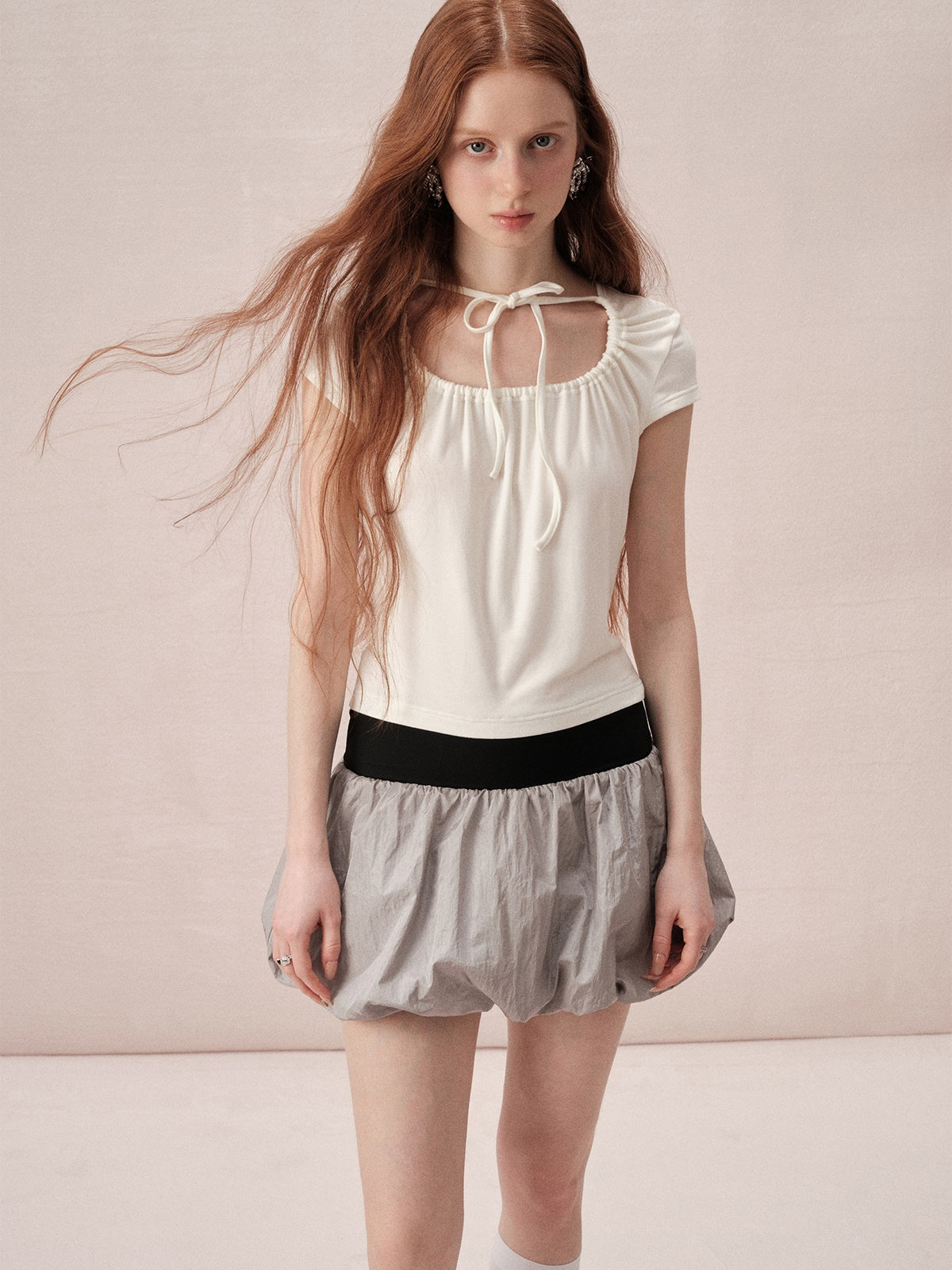 Large U-neck Strap Design T-shirt