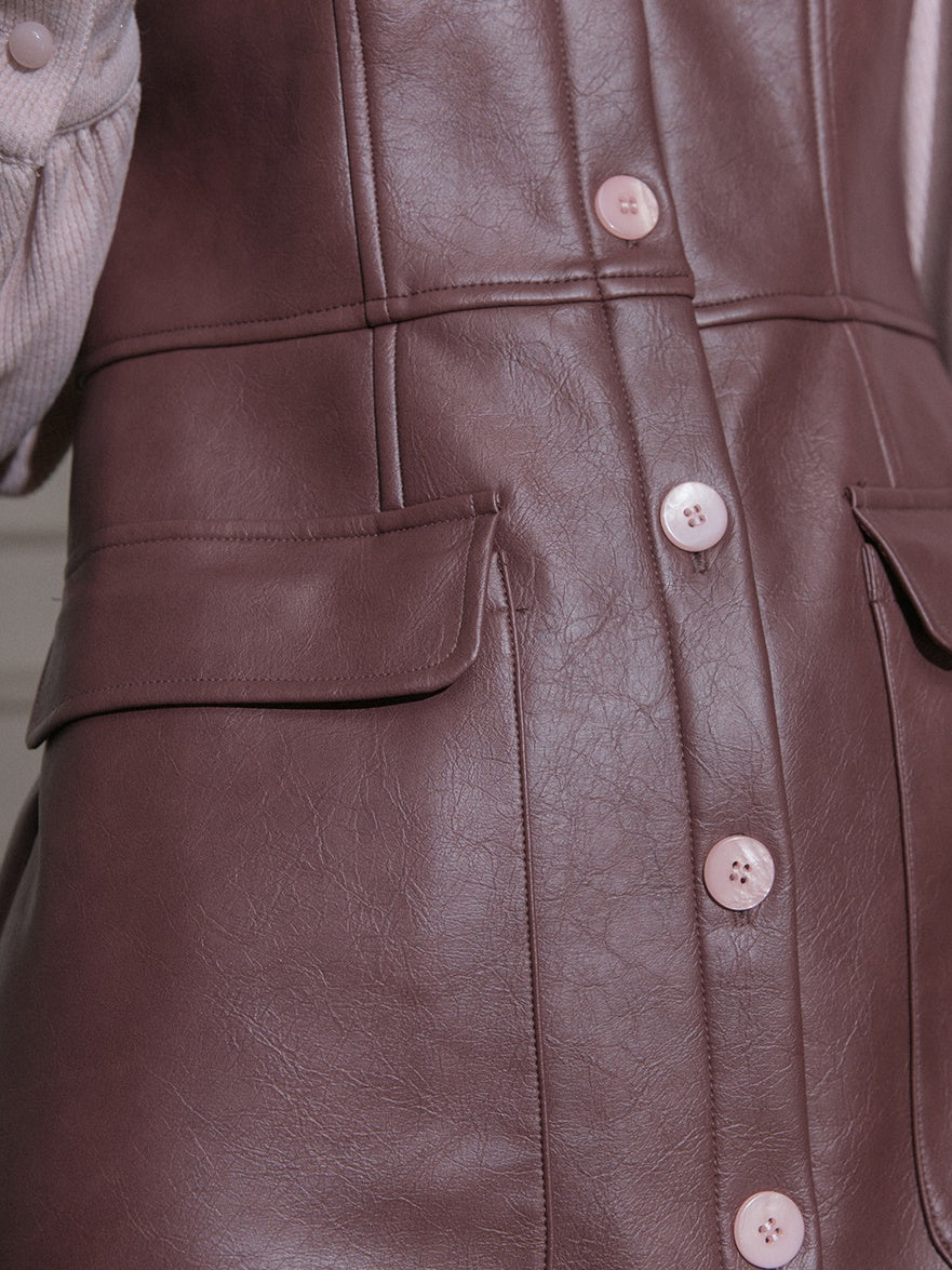 Knitted Sleeve Leather Dress