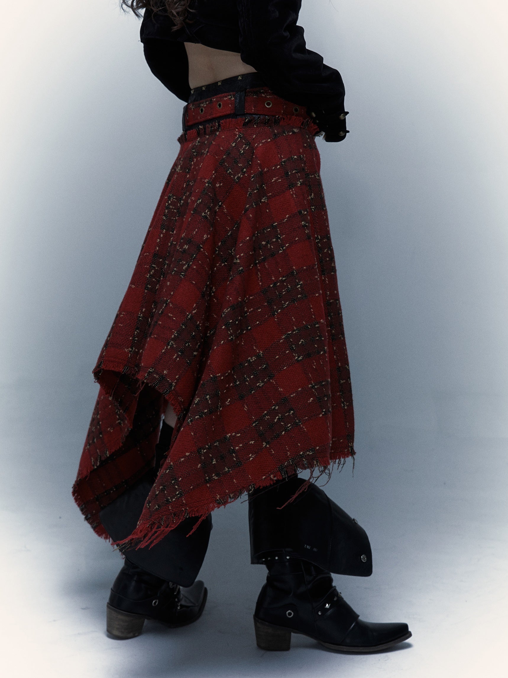 Punk Plaid Stitching Irregular Skirt