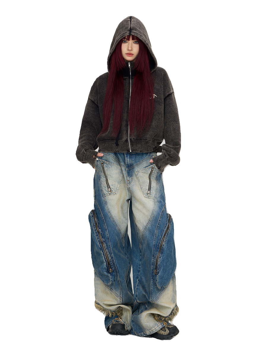 Pockets Rinse-dyed Work Jeans