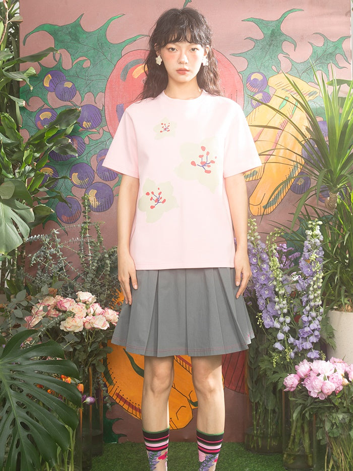 Cherry Blossom Print Round Neck T-shirt