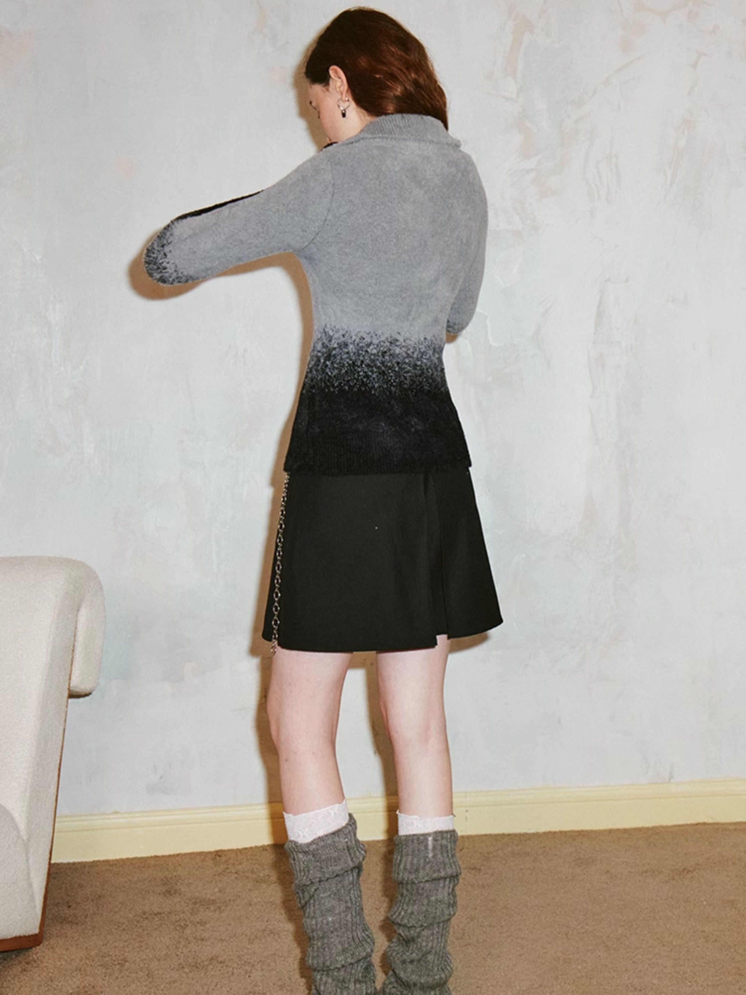 Drucken gedruckte Dachstrick -Strickjacke mit Ablaufbogen gedruckt