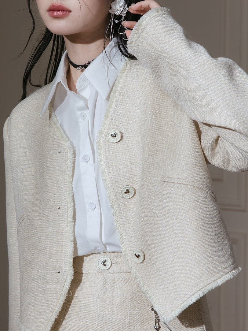 V-neck Small Fragrant Style Short Jacket & Skirt Set-up
