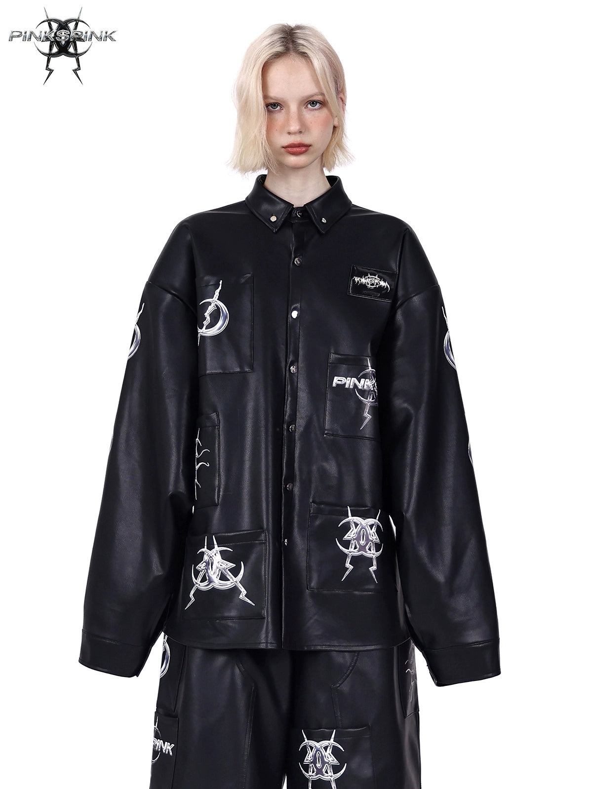 Multi -Taschen -Lederjacke