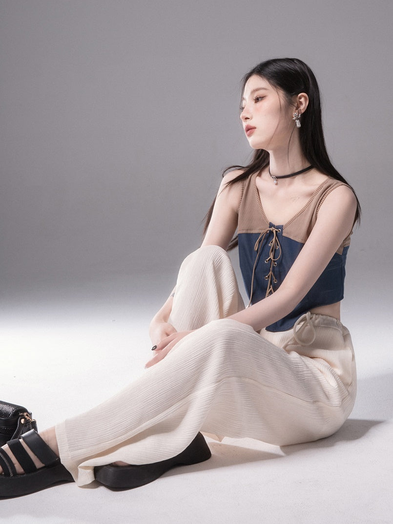 Vertical Texture Wide Leg Summer Pants