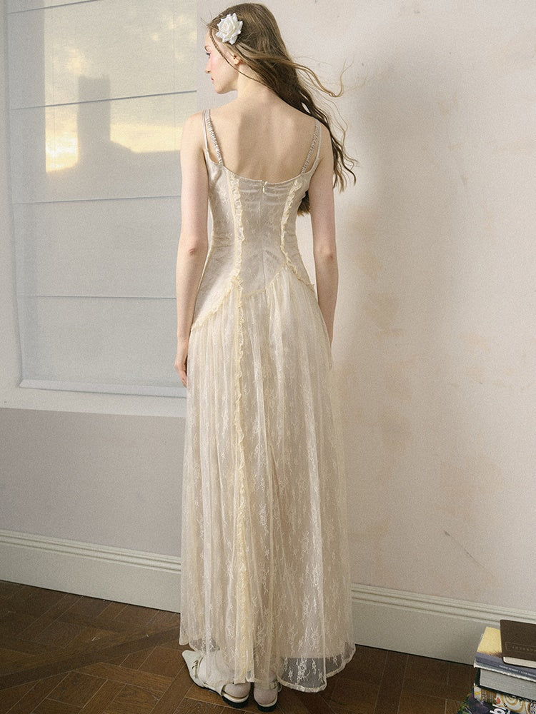 Letter Print Lace Long & Short Suspender Dress