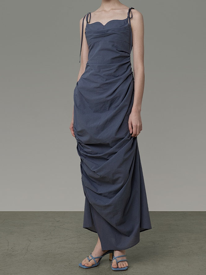 Curved Neckline Drape Suspender Dress