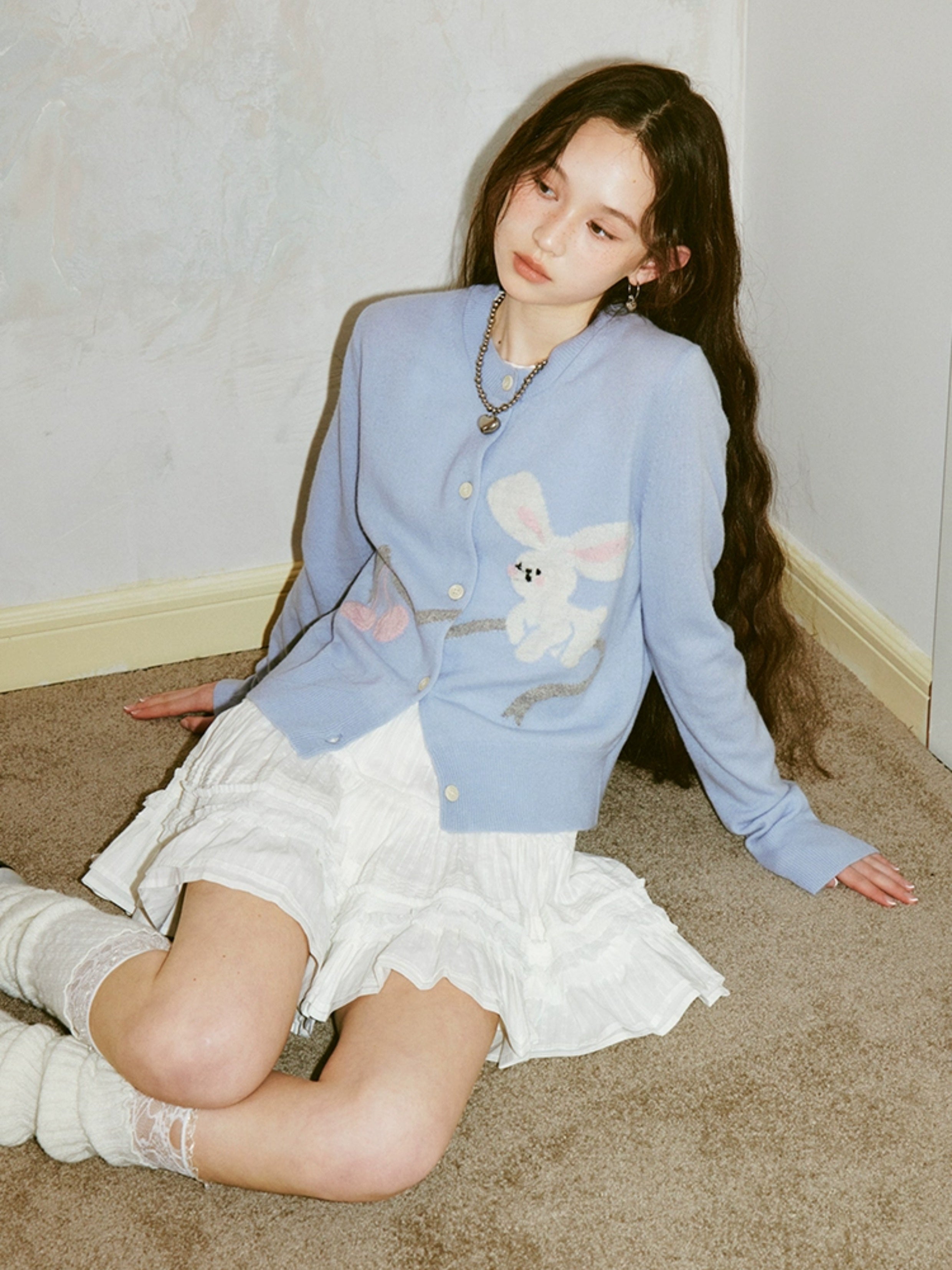 Cute Rabbit Cherry Knitted Cardigan