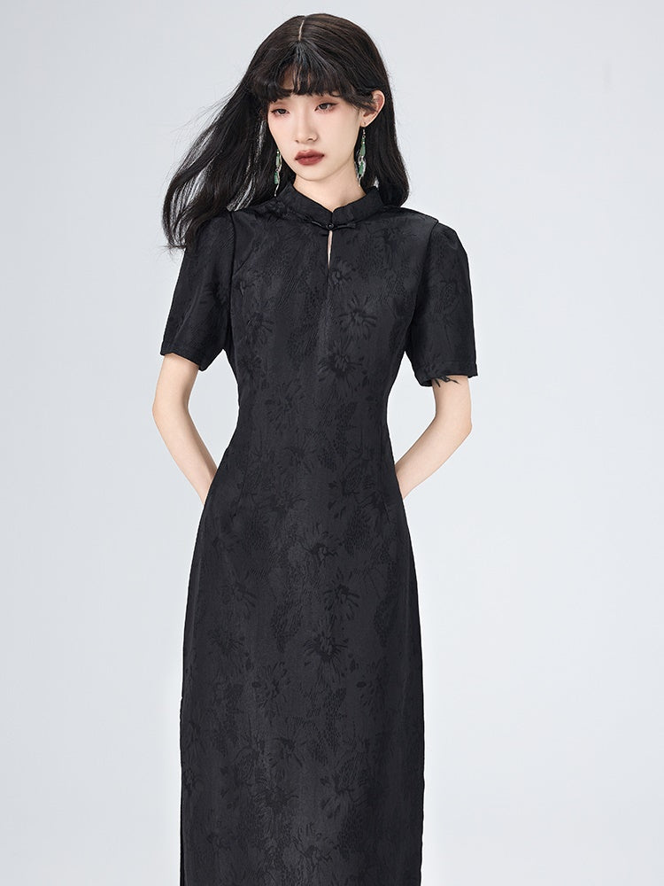 Chinese Style Short Sleeve Slit Long Dress