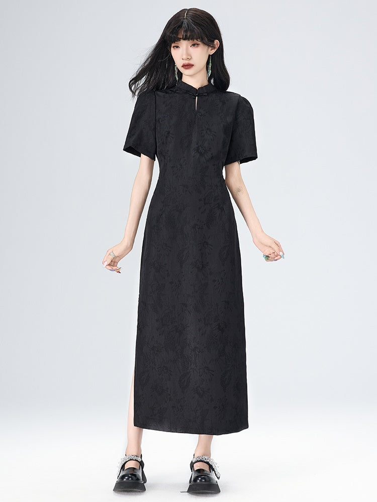 Chinese Style Short Sleeve Slit Long Dress