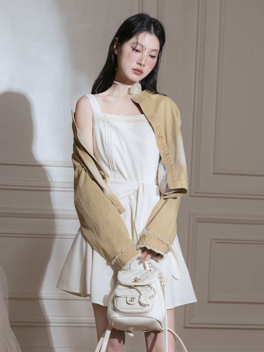 끈적 끈적한 활 디자인 짧은 드레스