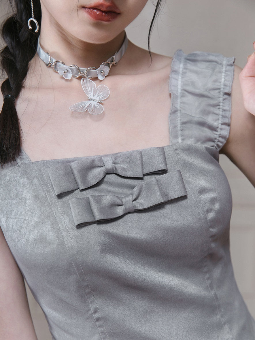 Moran Ribbon Sleeveless Top & Irregular Hem Skirt Set-up