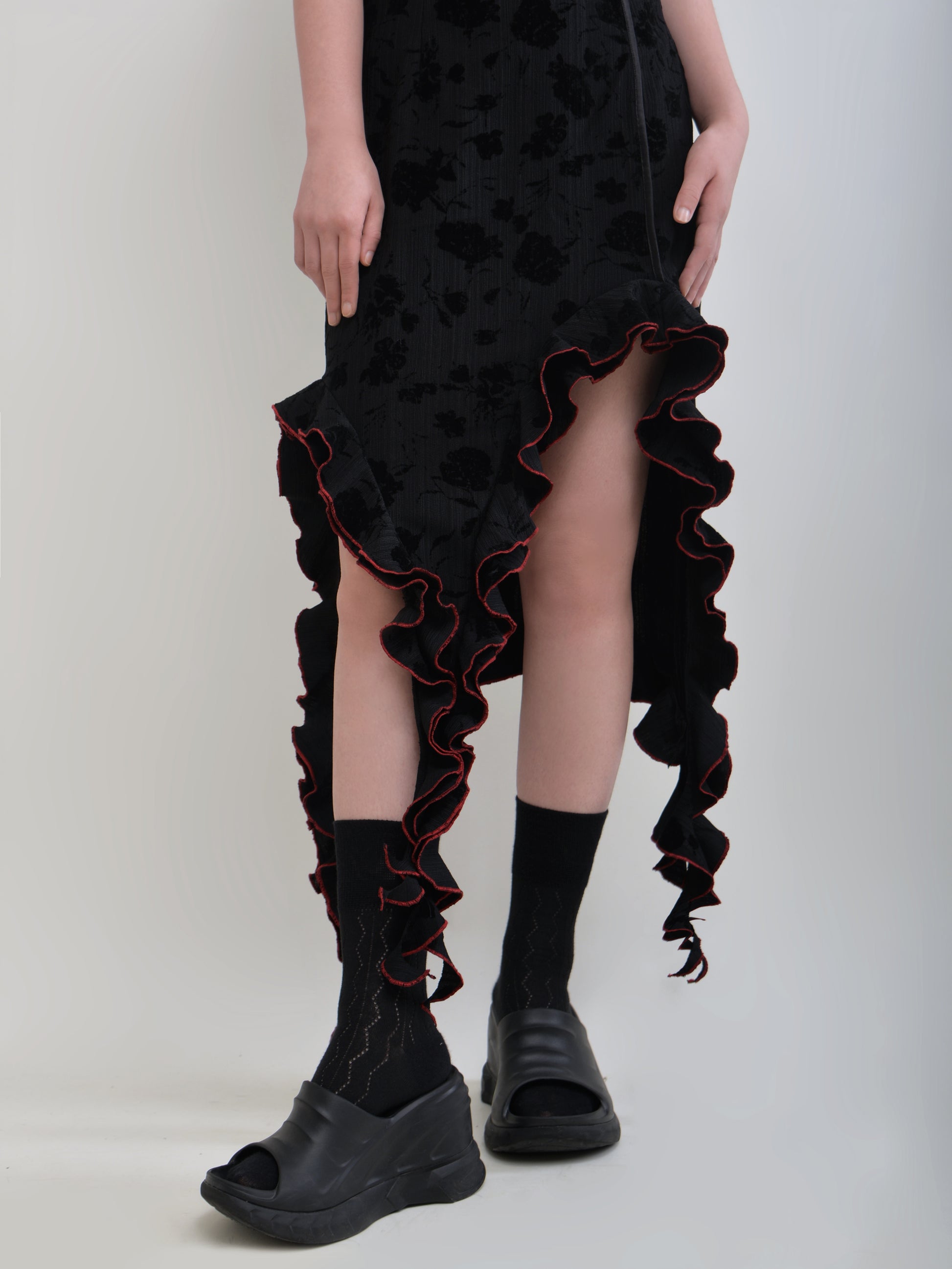 New Chinese Style Color Trim Irregular Frill Dress