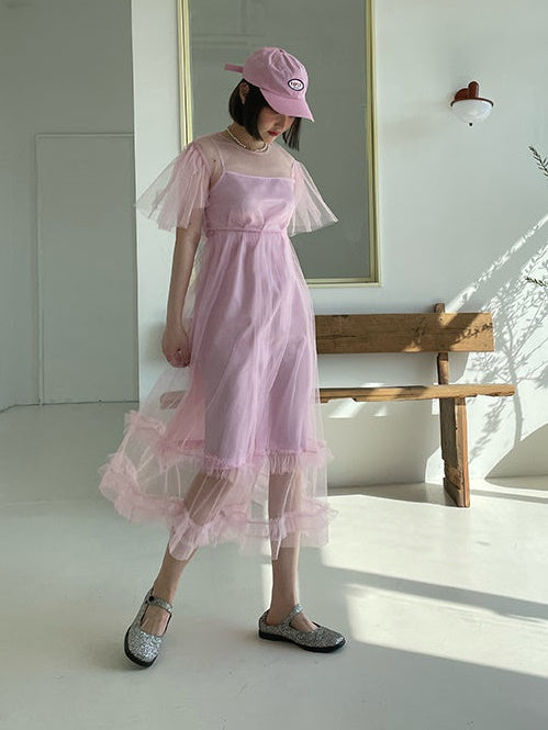 Mesh Backless Gurt Kleid & Hosenträger Einteiliger Setup