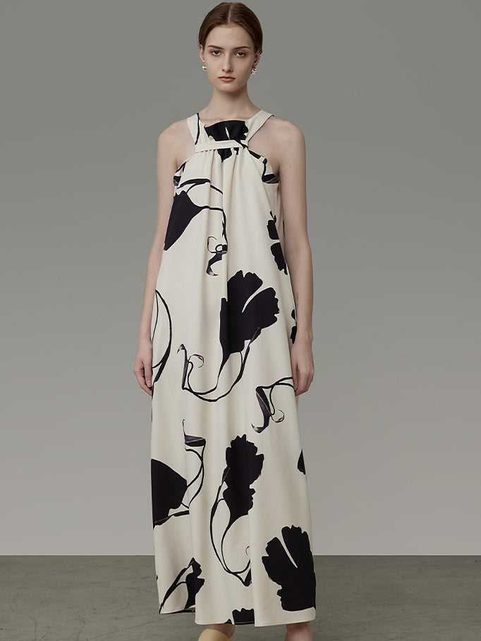 Ahornblatt gedruckte Ärmelkleid