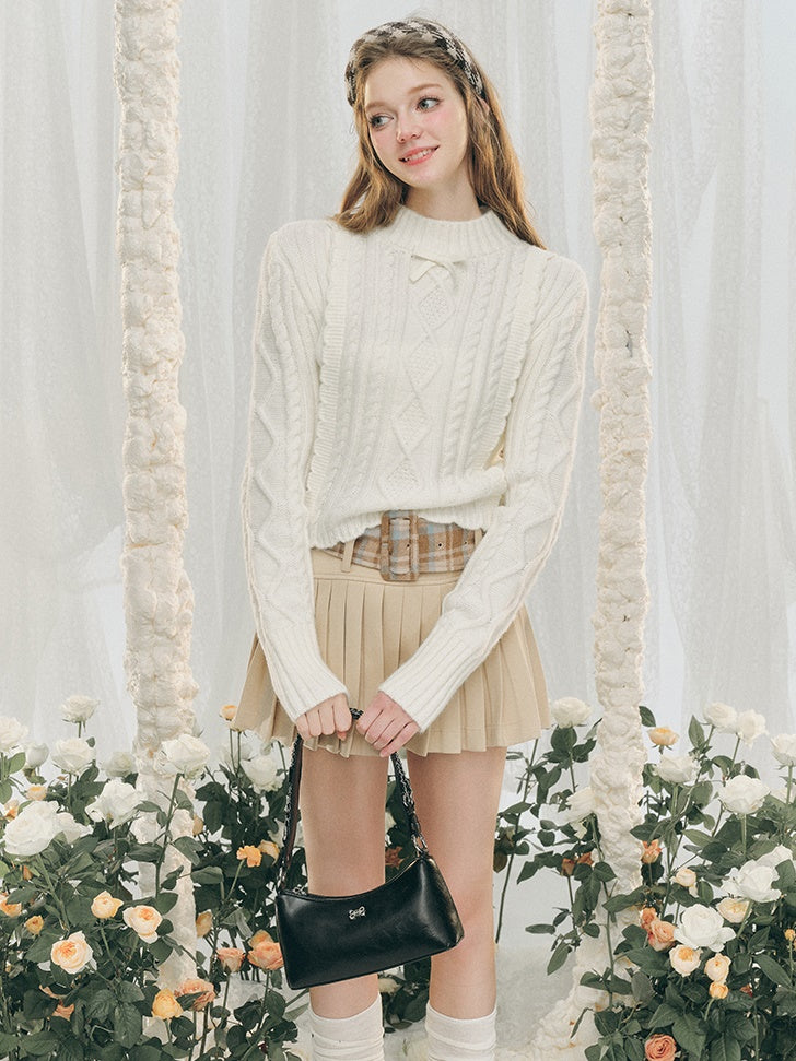 Plaid Round Collar Short Jacket & Mini Pleated Skirt