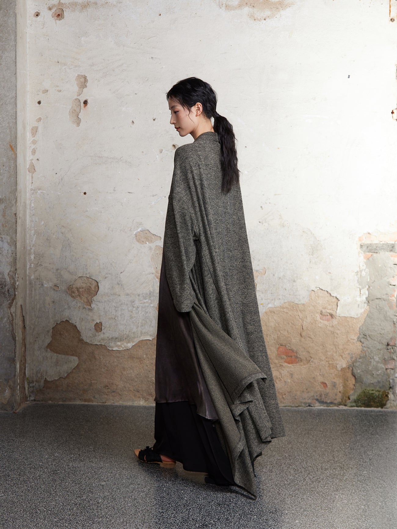 Strickkragen lange Kleid -Strickjacke