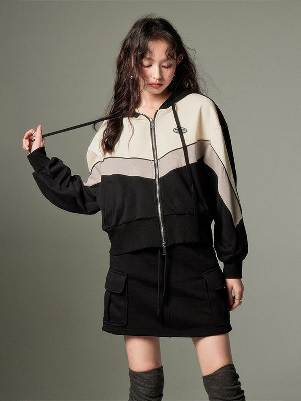 Sports Style ZIP-up Hoodie & A-Line Skirt