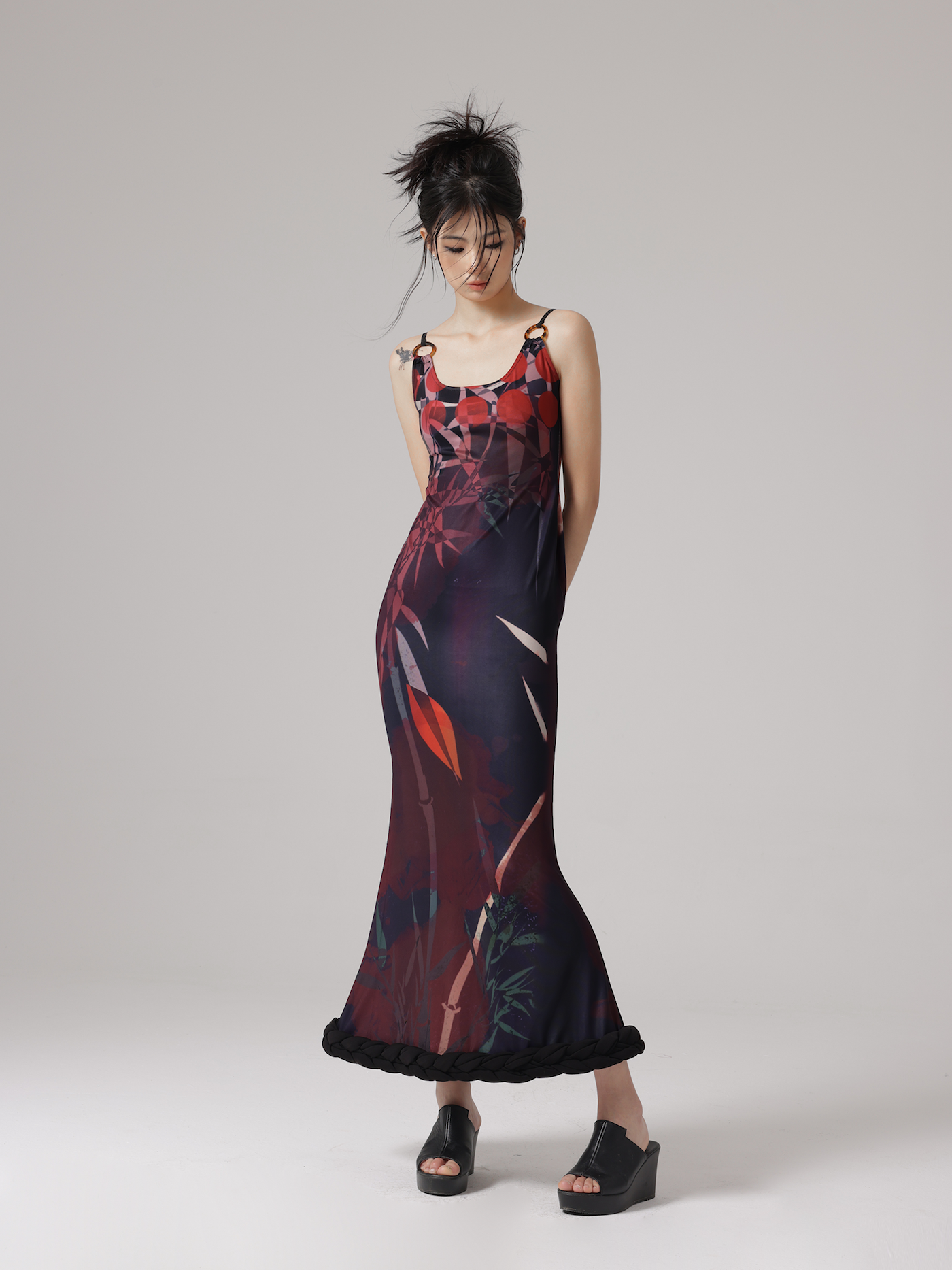 CHINESE STYLE PRINT MERMAID ADJUSTMENT SUSPENDER Dress
