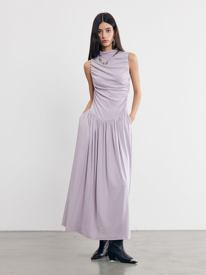 Three-dimensional Pleated Sleeveless Long Dress