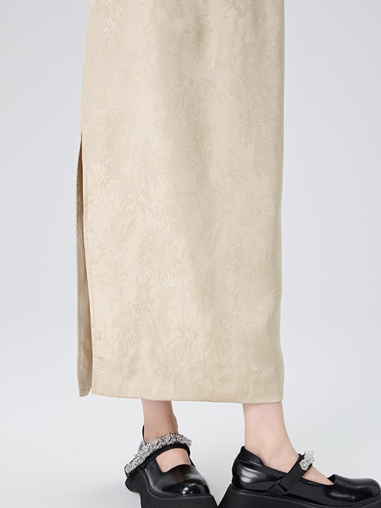 Chinese Style Short Sleeve Slit Long Dress