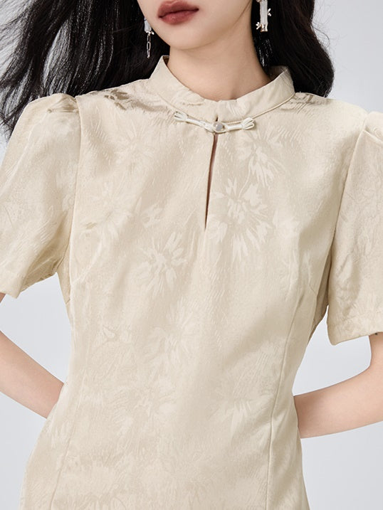 Chinese Style Short Sleeve Slit Long Dress