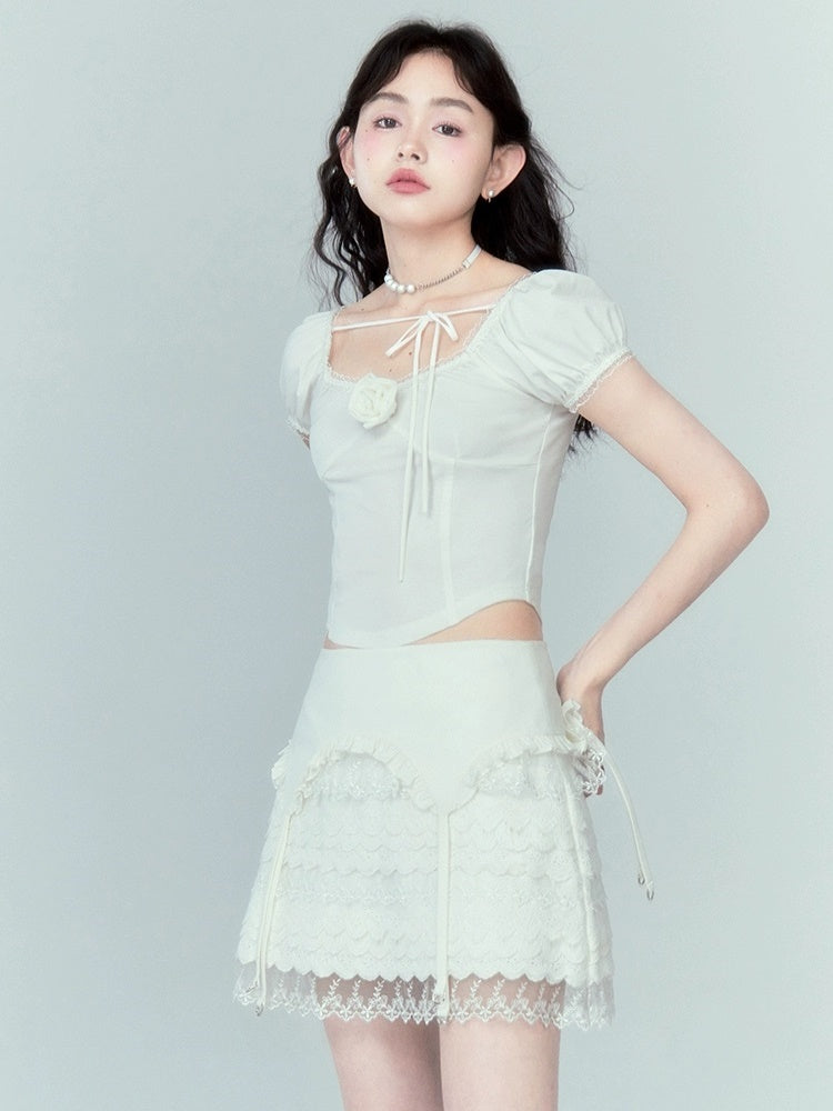 다층 레이스 스커트