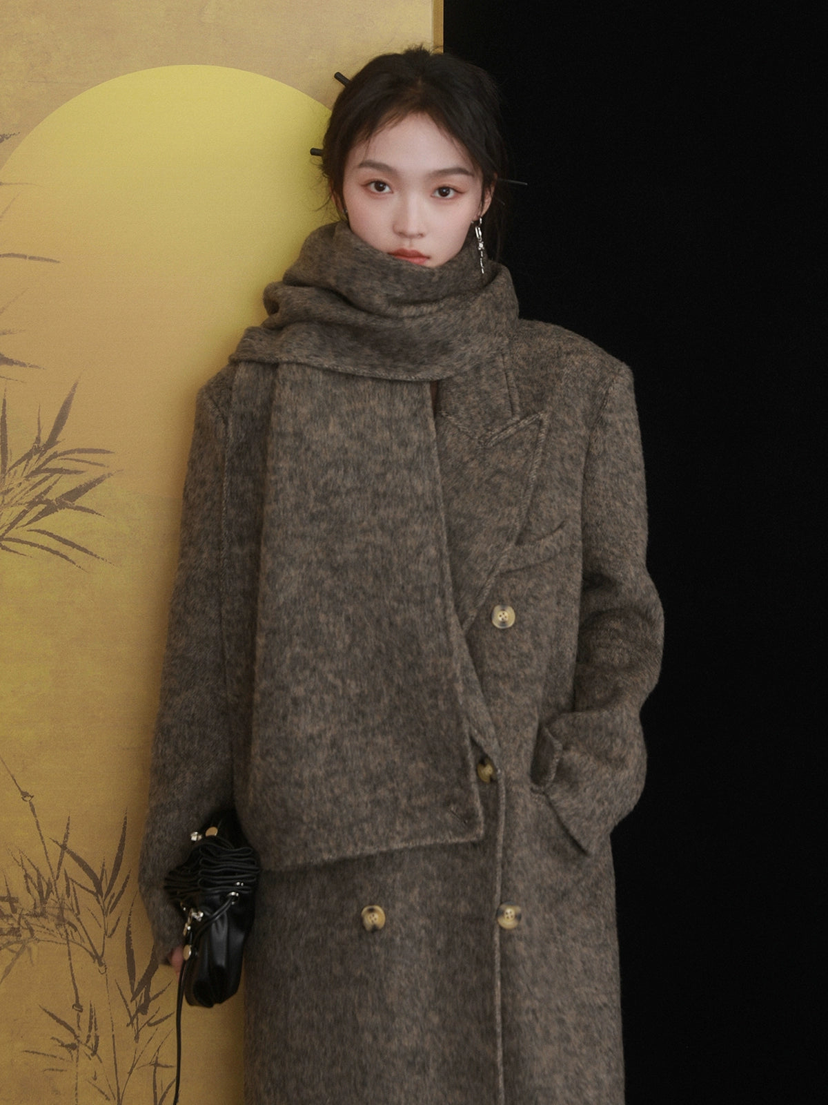 슈트 칼라 양면 미드 길이 코트