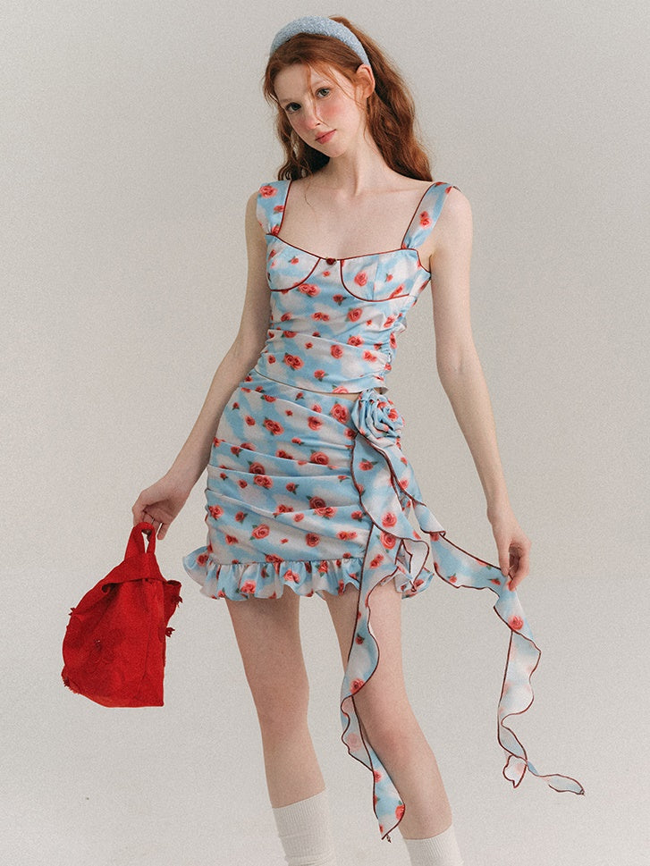 Sky Rosie peinte Camisole & Drape Ruffle Jupe