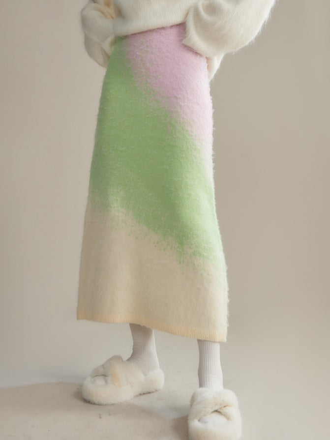 Gradient Color Sweater & Knitted Long Skirt