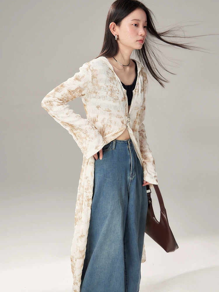 후드 주름이 더블 지퍼 니트 가디건