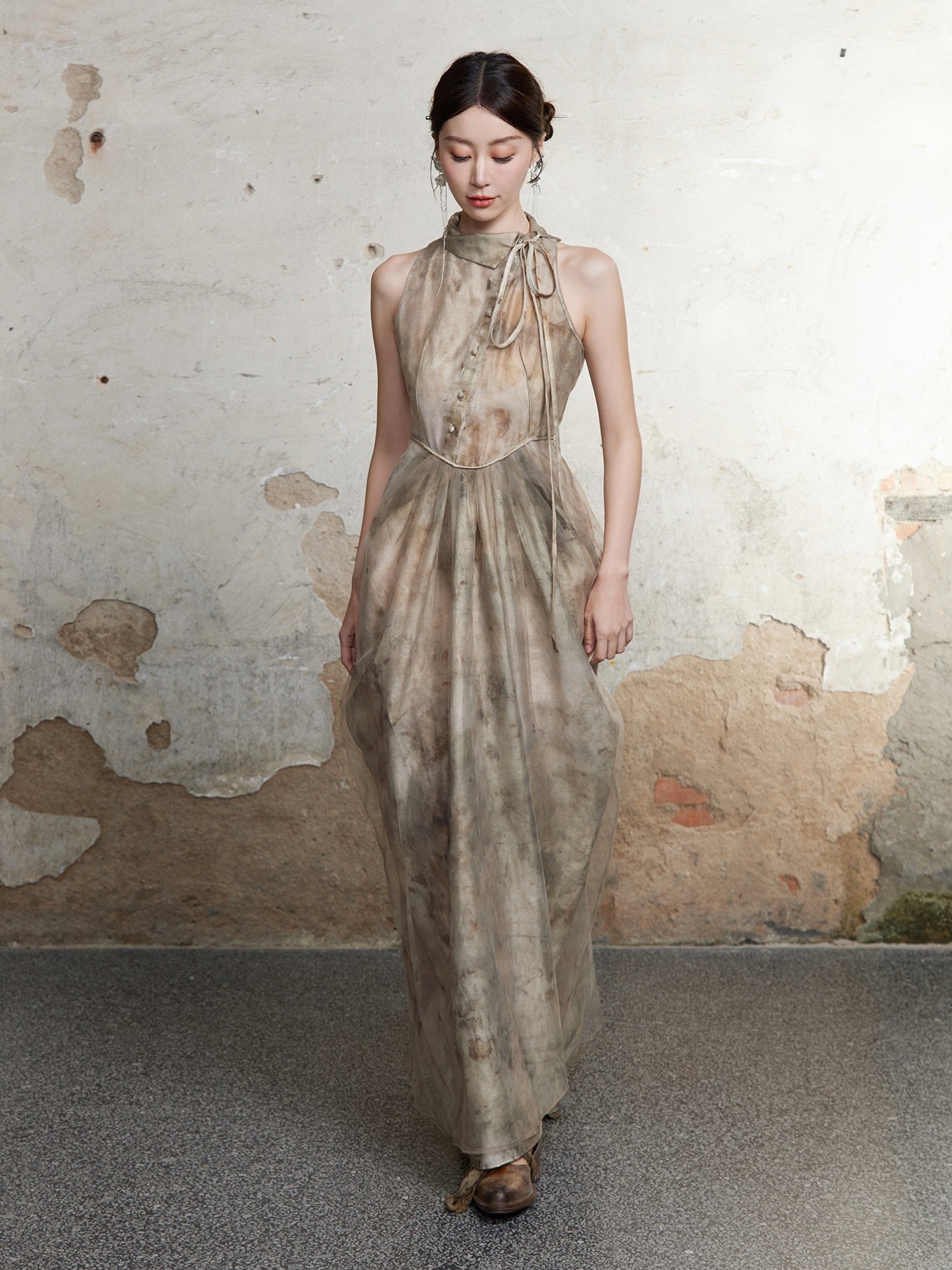 Chinese Style Waist Vase Cowl Dress