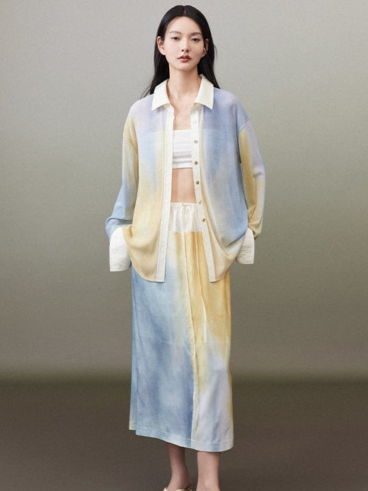 조석 블루 오버 크기 셔츠