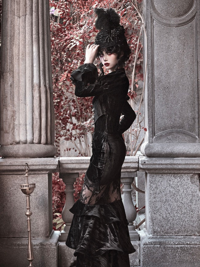 Gothic Velvet Spinnweb Court Strickjacke Top