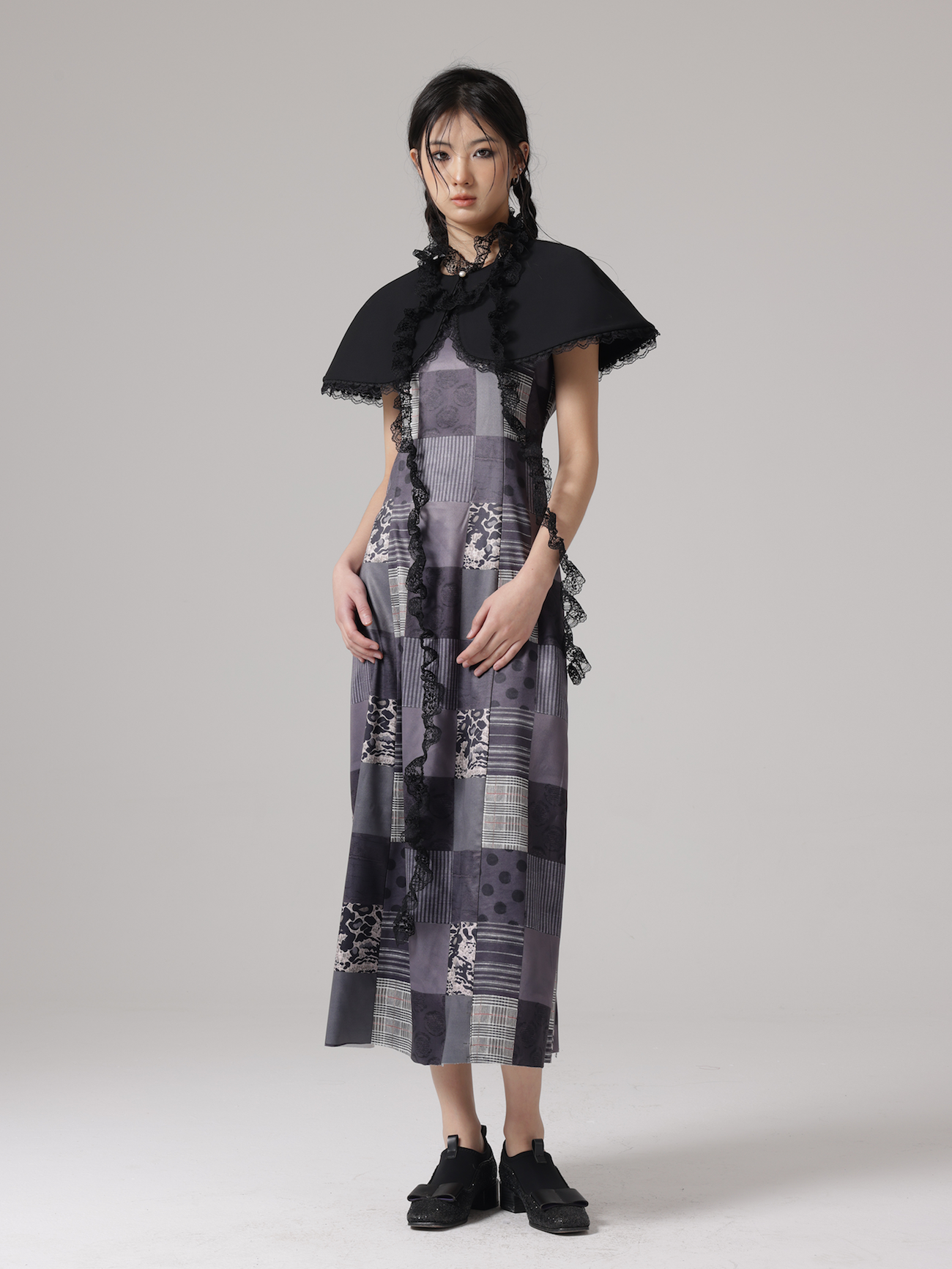 Patchwork Mosaic Imprimer Robe Lace Scharf et Cloak 3 Pieces Set