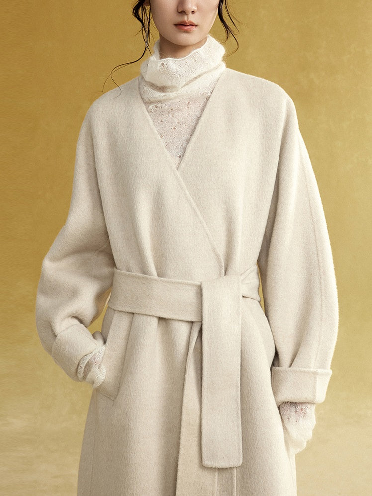 칼라가없는 긴 양면 가운 코트