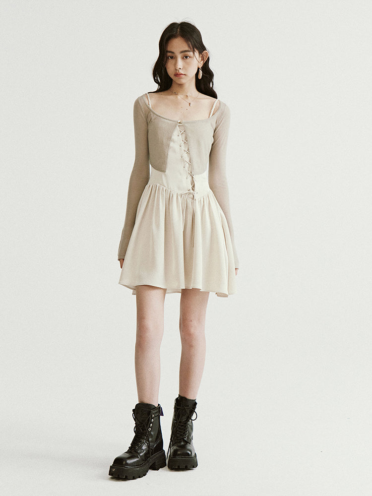 꼰 어깨 끈 대각선 전면 미니 원피스