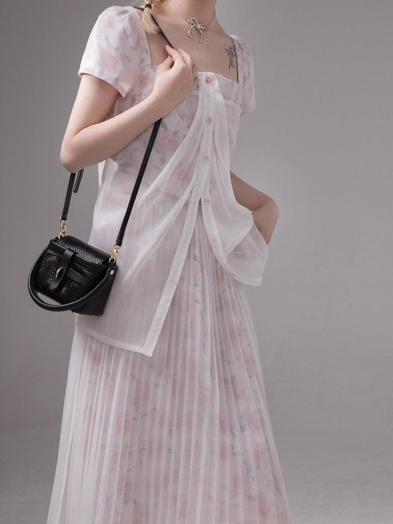 층상 깎아 지른 꽃 탑 & 주름 스커트